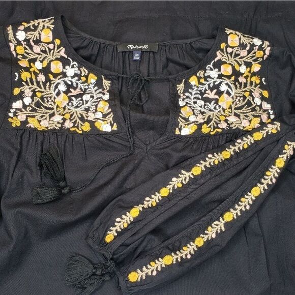 Madewell Embroidered Slit Sleeve Black Dress XS - Picture 10 of 16